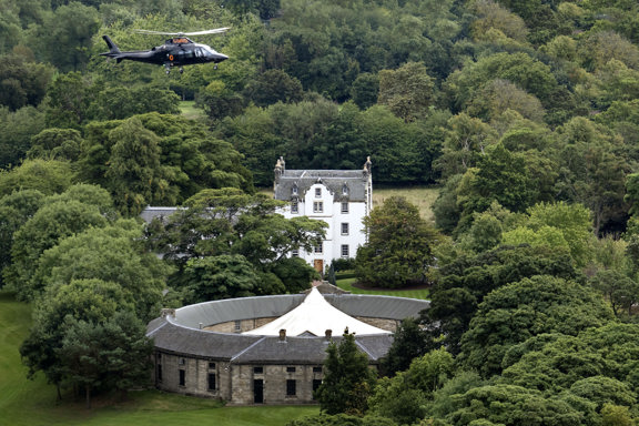 Prestonfield House's private helicopter service hovers above The Stables
