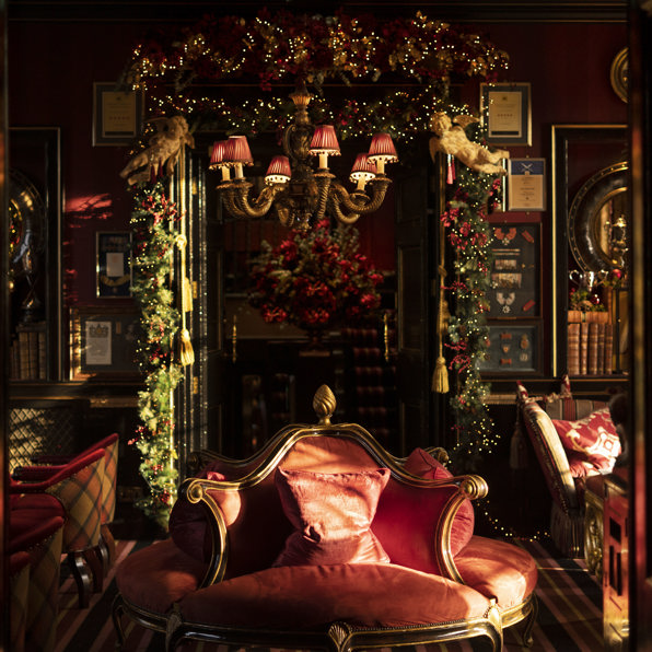 Prestonfield House Edinburgh Hotel Reception Hall during December Break with Christmas Decorations